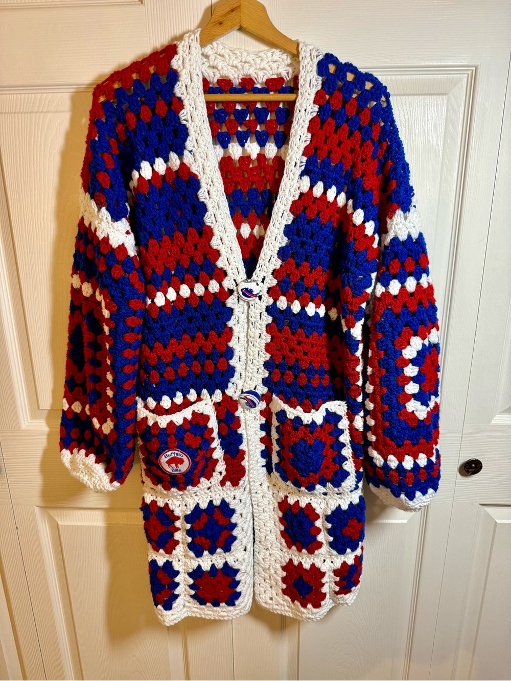 Buffalo Crochet Cardigan Sweater — Team-Inspired Open Front